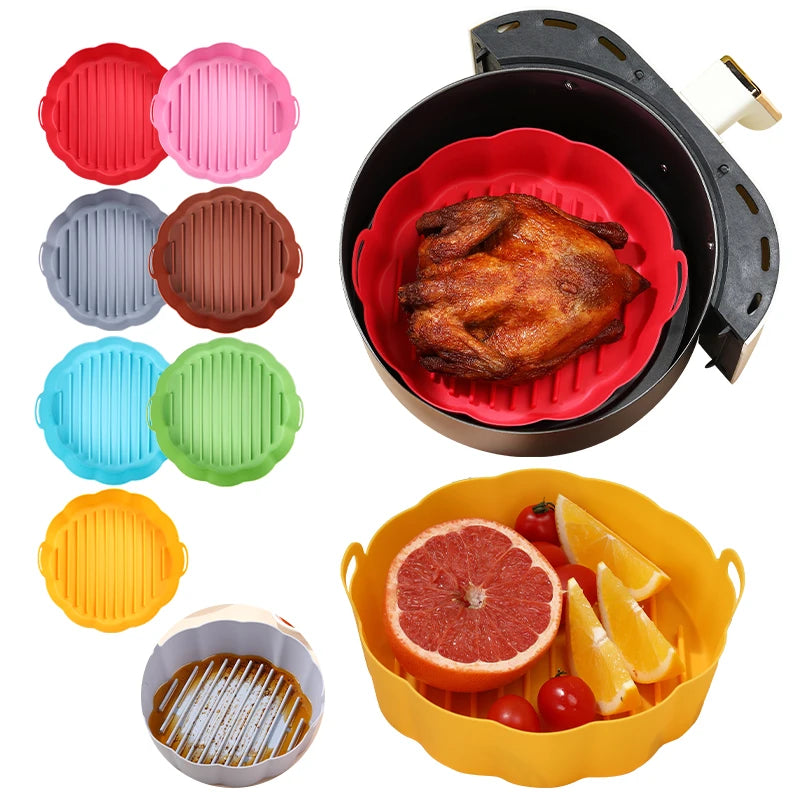 Factory Wholesale 6.5/7.5inches Sustainable Nonstick Air Fryer Pot Liners Baking Basket Tray Air Fryer Silicone Pots