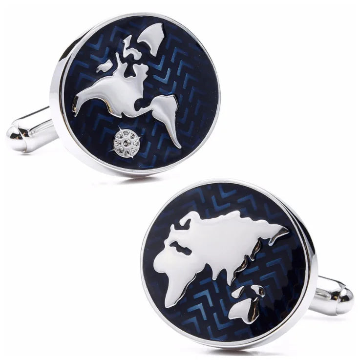 Wholesale Blue World Map Novelty Cufflinks Custom Business Suit Shirt Formal Dress Tuxedo Fashion Accessory Jewelry Customizable
