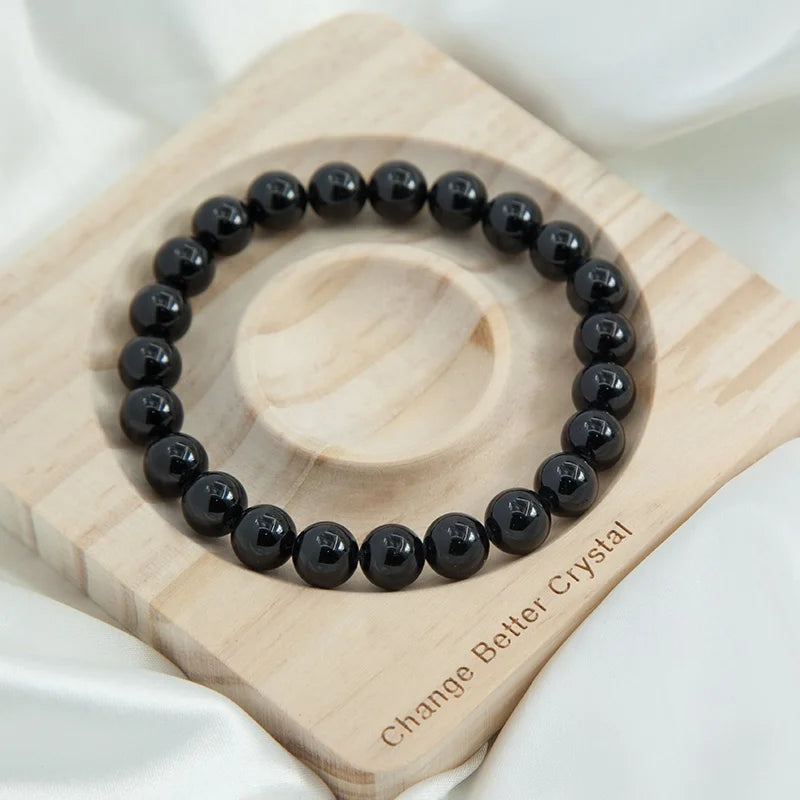 8mm Black Tourmaline round Natural Stone Beads Bracelet Healing Gemstone Stretch Bracelet for Women for Anniversaries