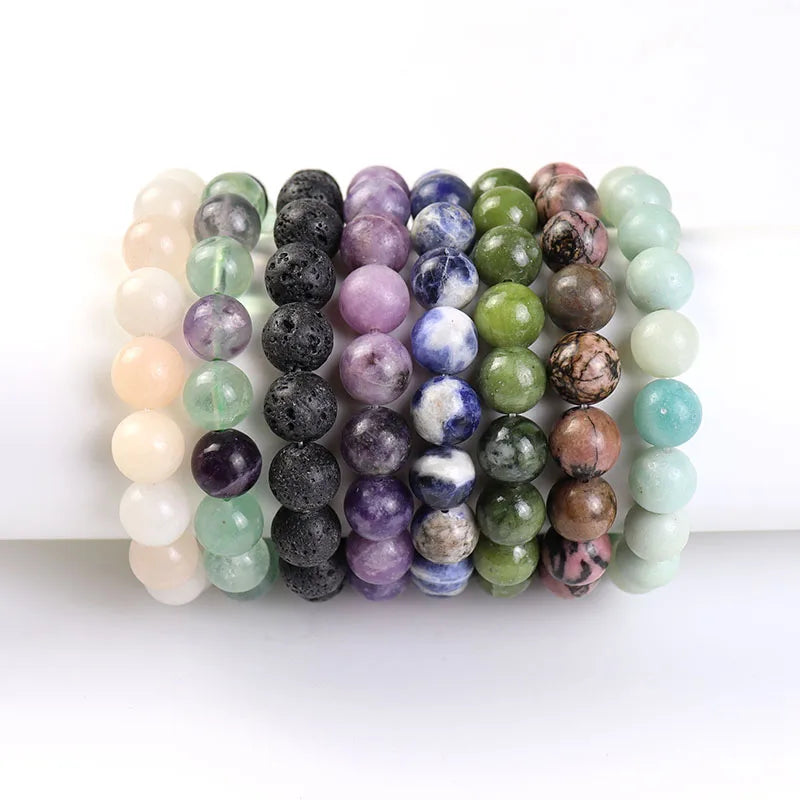 10MM 12mm Wholesale Natural Stone Bracelets Gemstone Healing Quartz Crystal Bracelet With Alloy for Woman Jewelry