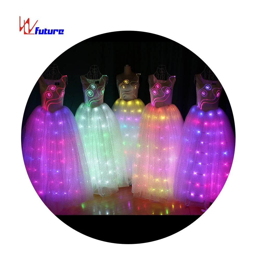 WL-049 Fiber Optic & LED Princess Long Dress Wedding Dress Performance Wear Ball Gown Evening Party Dress Rave Fairy Costumes