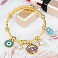 Exaggerated Rock Dance Performance Stainless Steel Bracelet Braided Steel Wire Beaded Pendant Fashion Charm Jewelry Accessories