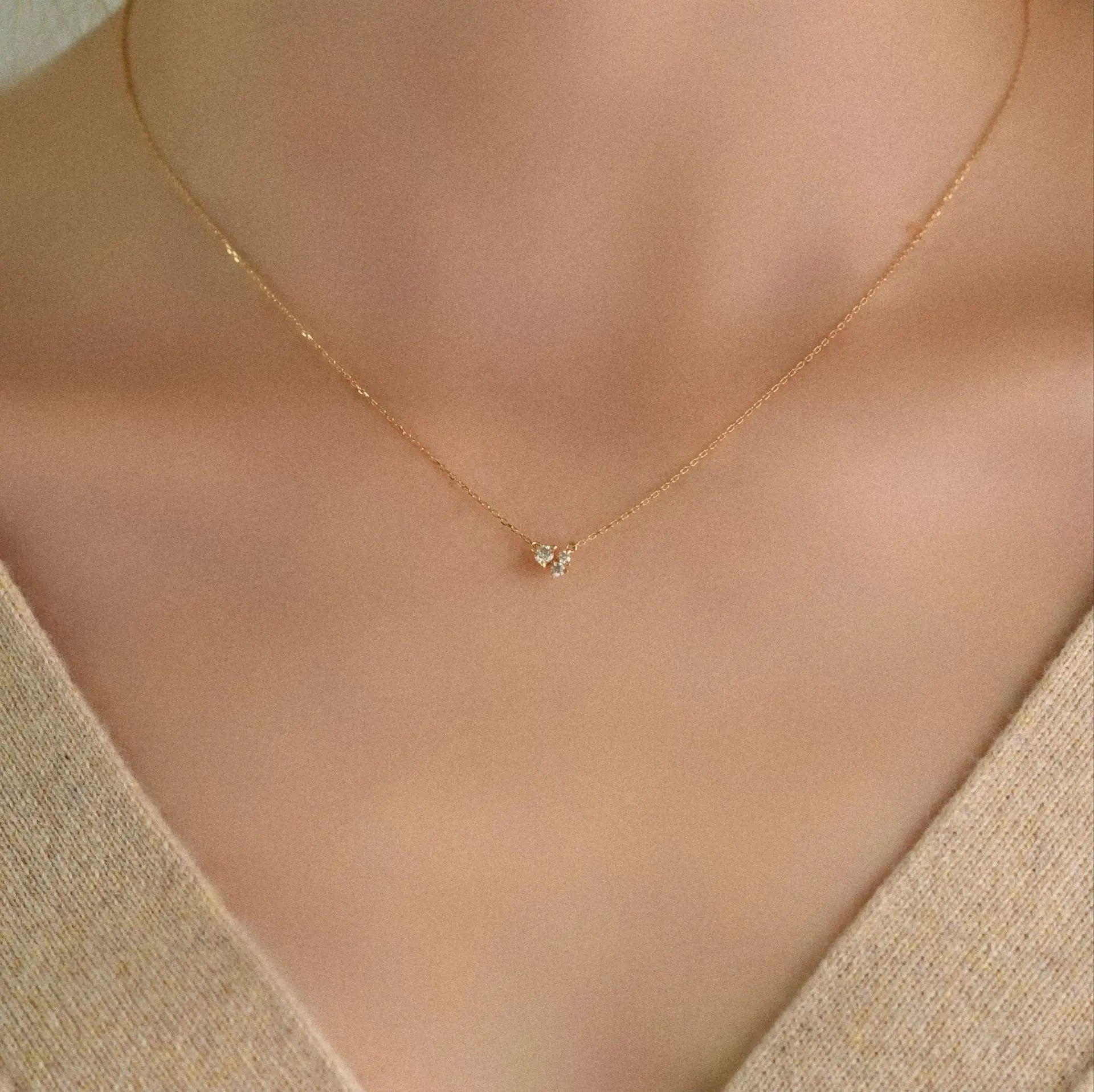 Delicate 925 Sterling Silver 14K Gold Plated Small Cz Pendant Choker Necklace for Women