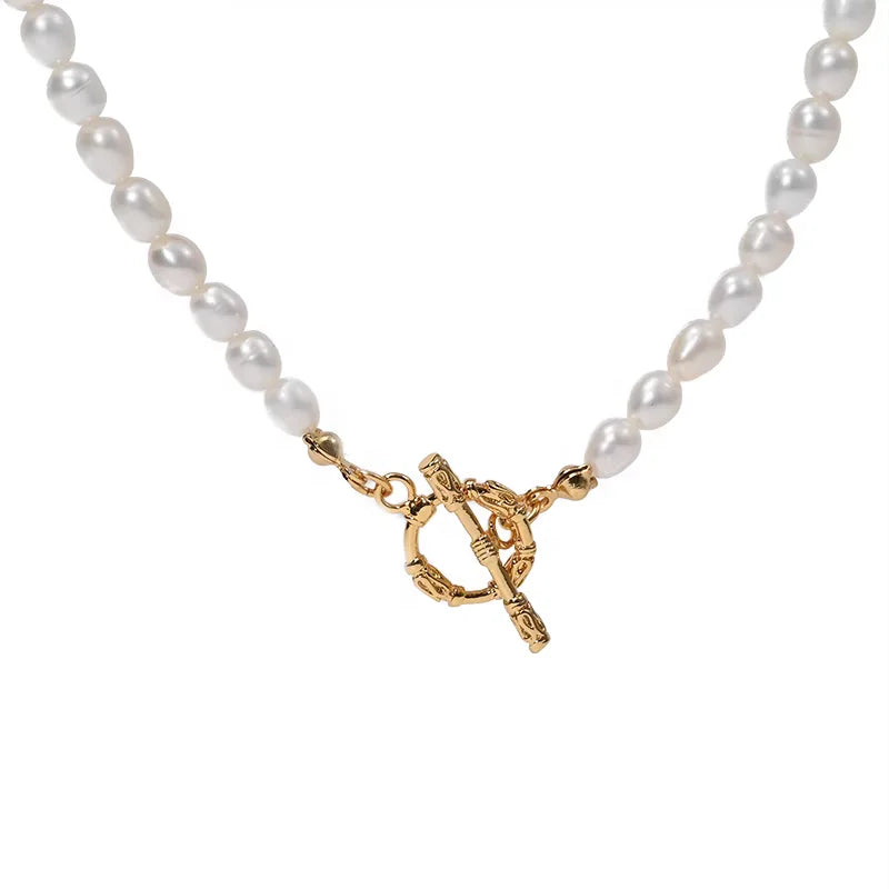 Brass Gold-plated Carved OT Clasp Natural Baroque Pearl Necklace for Woman Jewelry Custom