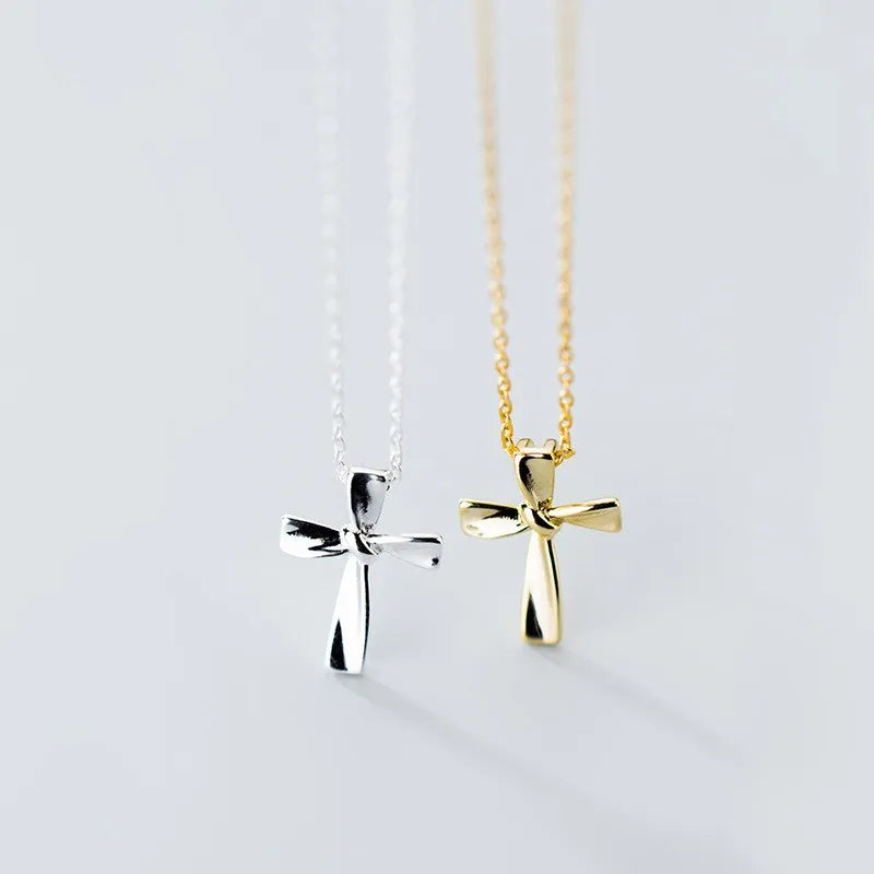 925 Sterling Silver Simple Cross Shape Pendant 18K Gold Plated Chain Necklaces Christian Jewelry Gifts for Women