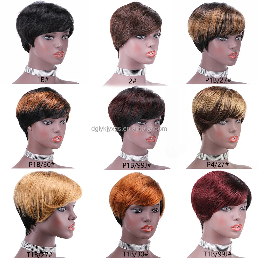 HC01-QT Pixie Cut Wigs Short Human Hair Black Ladies Wigs None Lace Wigs for Black Women Short Straight Swiss Lace 5inch