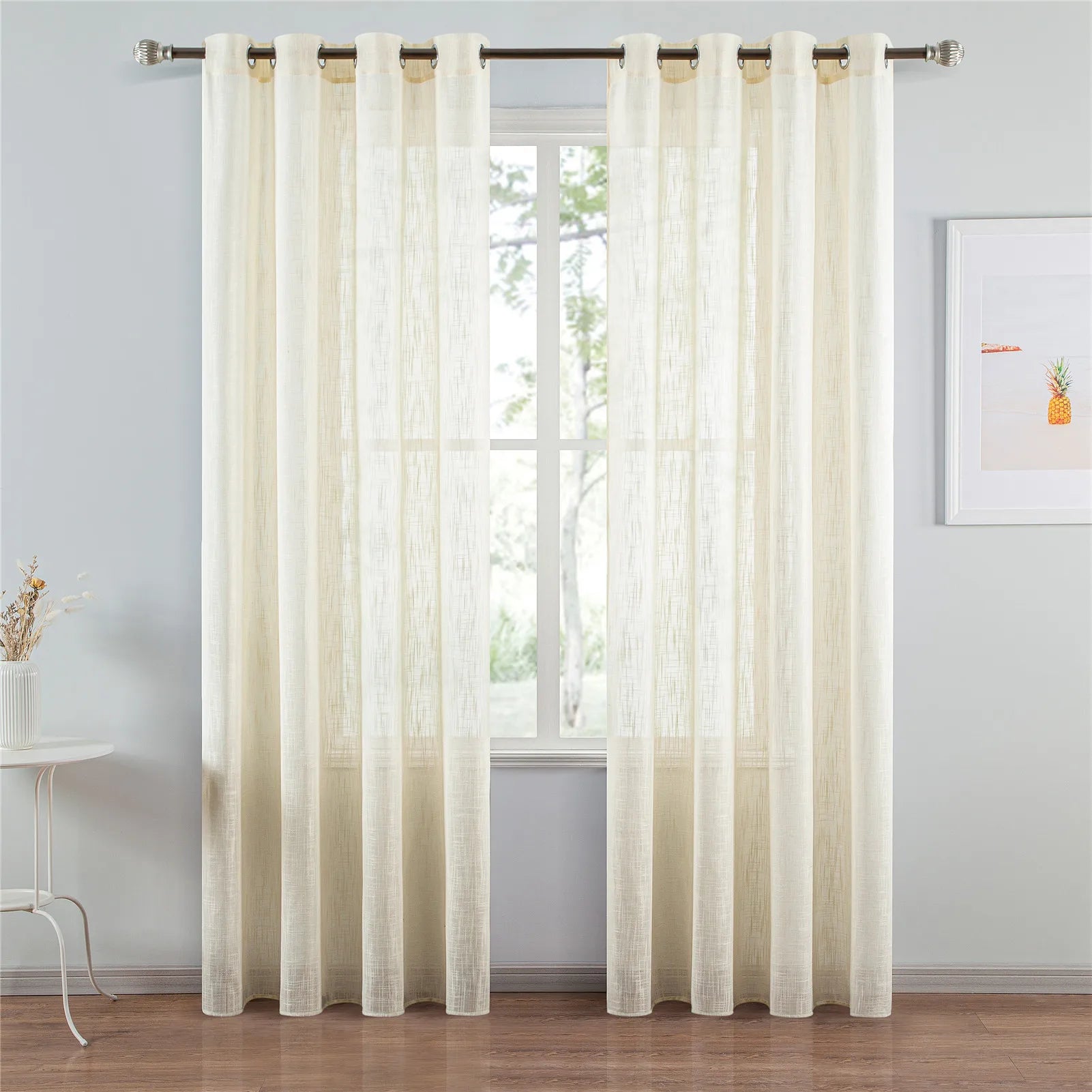 Wholesale Solid Faux Linen Living Room Window Decor Sheer Drapes Transparent Tulle Curtains Rideau Voilage for Home