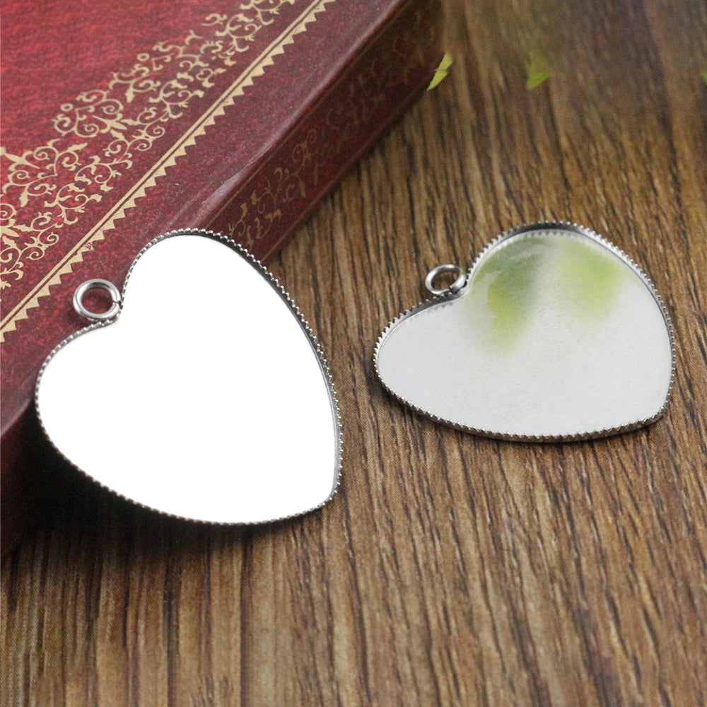 Fit 25mm Heart Stainless Steel Sawtooth Cameo Settings Cabochon Base Brass Copper Blank Tray Pendant MegaBDM