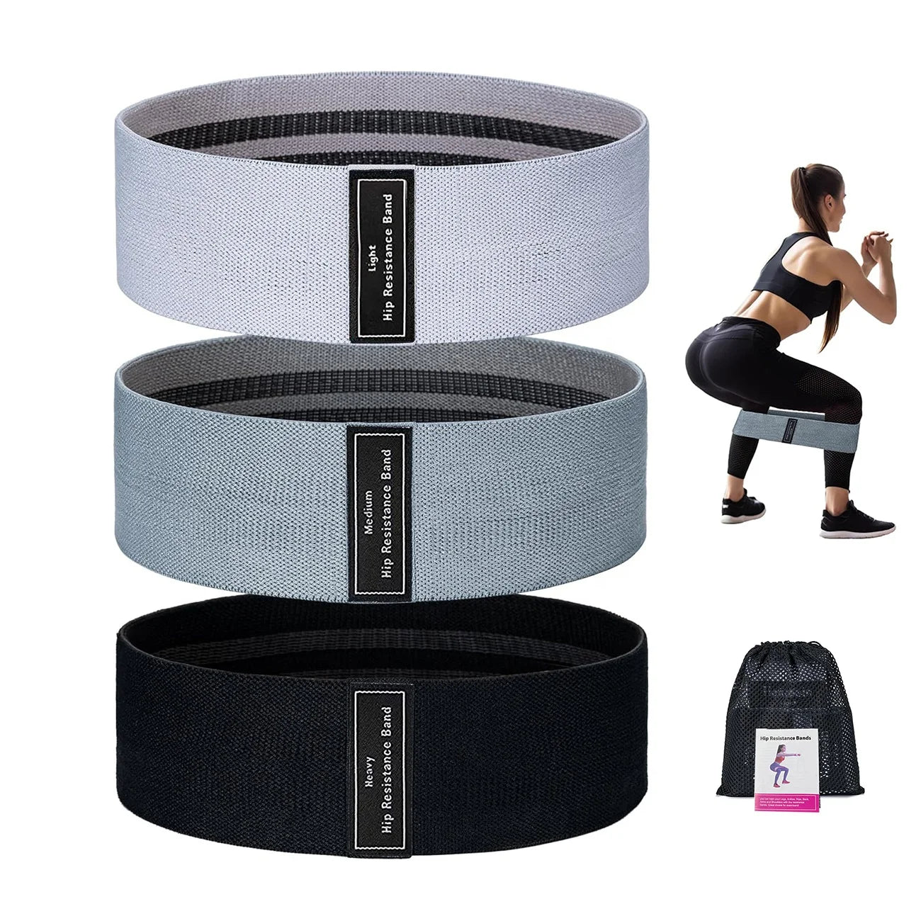 Zakerda Heavy Elastic Fabric Hip Band Sets Exercise Loop Sport Workout Yoga Gym Fitness Bands Non-Slip Durable Bodybuilding
