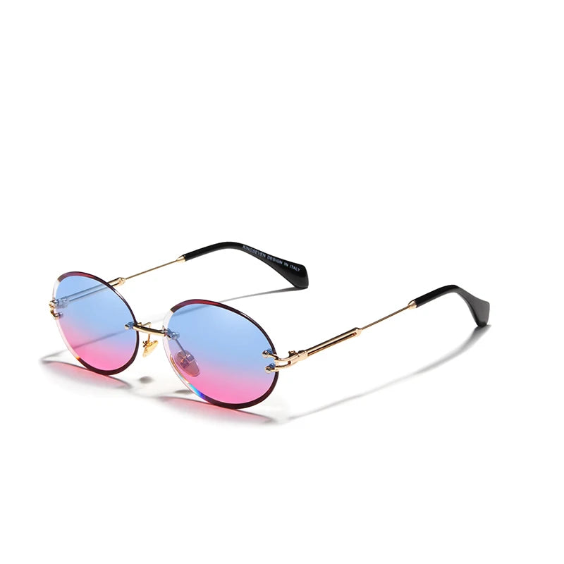 For KINGSEVEN Vintage Alloy Frame Gradient Sunglasses for Men Women 805 Fashionable Oval Rimless Eyewear with Polycarbonate