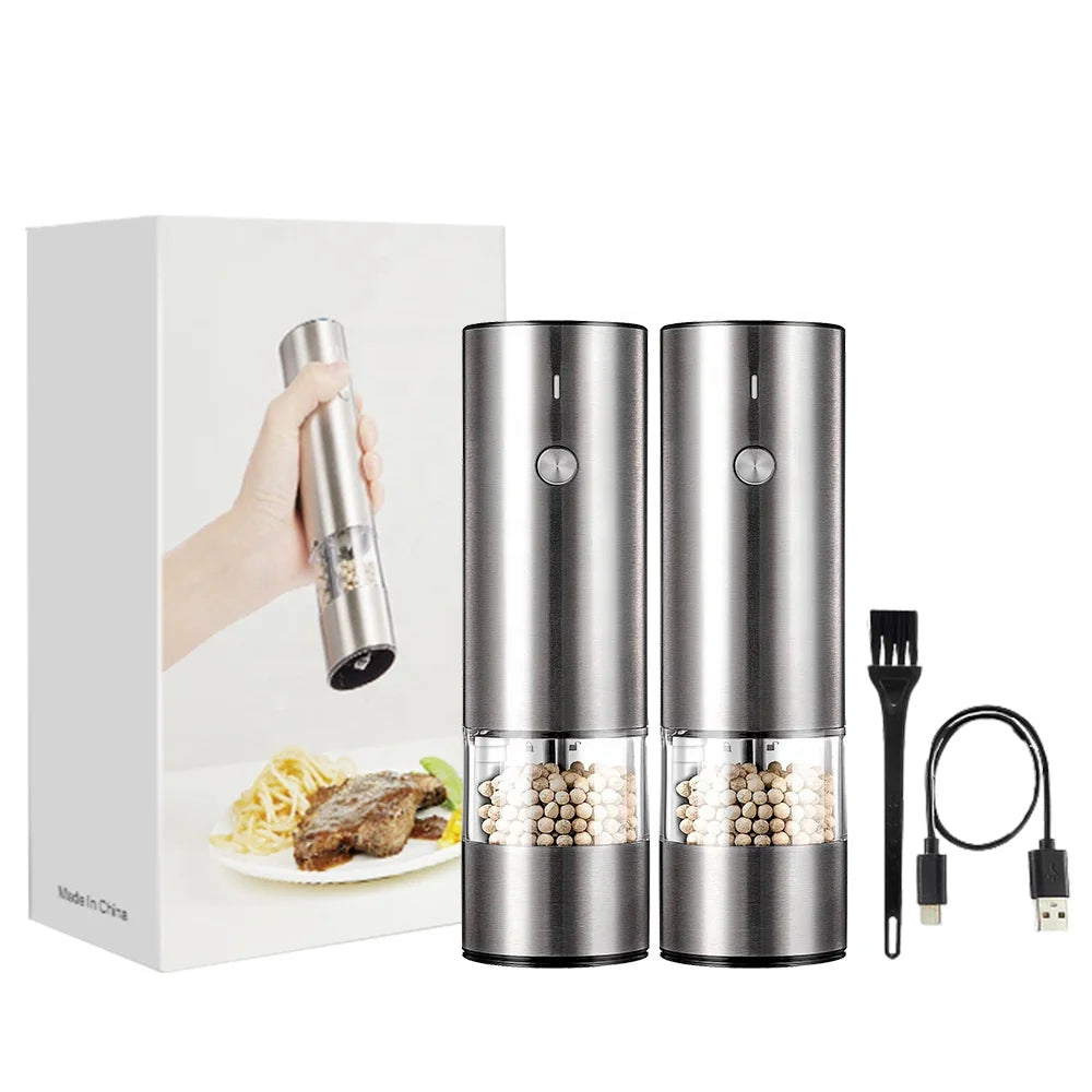 Ceramic Core USB Rechargeable Stainless Steel Electric Salt and Pepper Grinder Pepper Mils