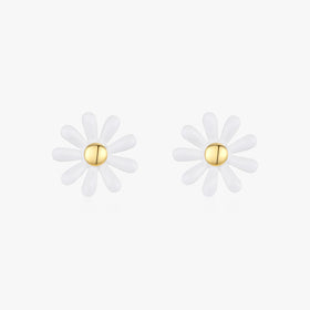 Classic Party Charm Silver Jewelry for Women Accessories 925 Sterling Silver Simple White Enamel Daisy Flowers Stud Earrings