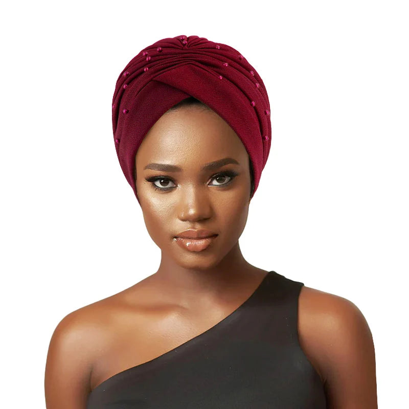 Beauty Designer Hats Pearl Accessories Turban for Women Jewelry Soft Polyester Outdoor Turbans