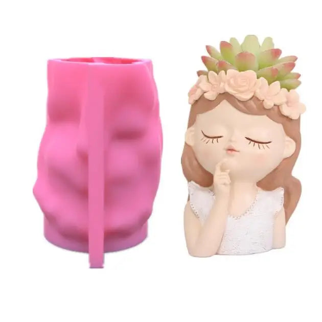 HY Girls Head Flower Pot Succulent Plant Silicone Mold for Concrete Clay Mould DIY Craft