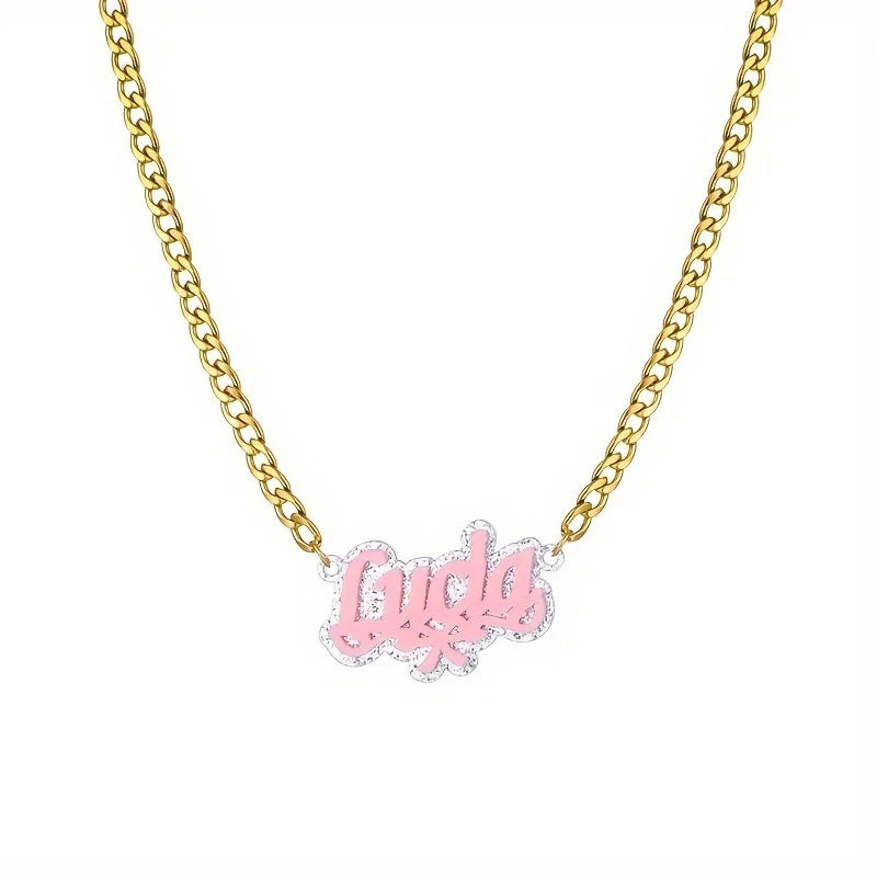 New Double Plated Vintage Name Necklace Custom Acrylic Pendant Necklace