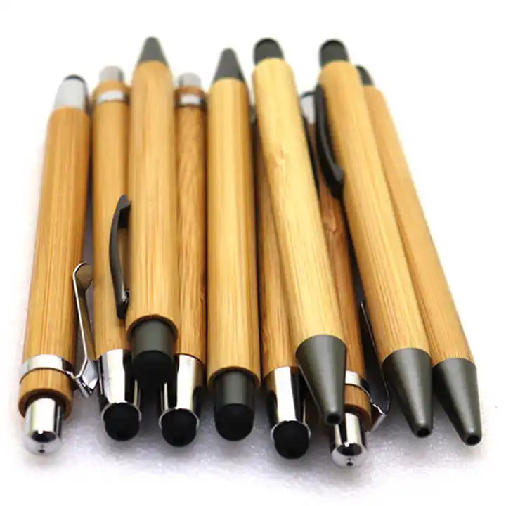 Wholesale Hot Sales Wood Ball Pen Plastic Holder Customized Logo Eco Friendly Signature Advertising Ball Point Bamboo Pen