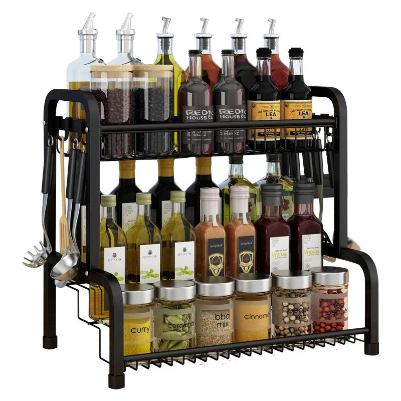 Kitchen Seasoning Rack Stepped 2 Layers Condiment Rack Multi Purpose Daily Spice Jars Table Shelf