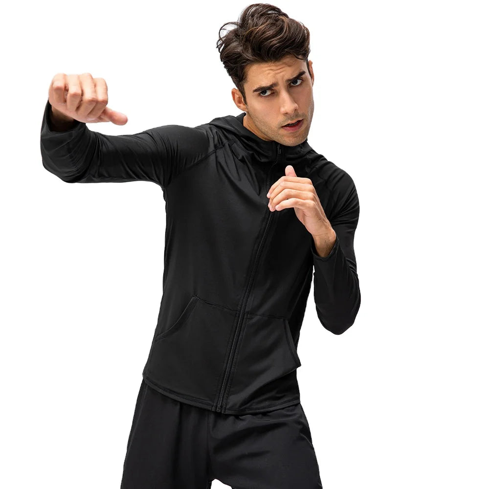 Custom Autumn Quick Dry Hoodie Sports Training Jacket Outdoor Workout Running Men's Windbreaker Zipper Jacket