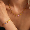 Durable Drip Oil Multi Heart Pendant Necklace Collar Chain Bracelet 18K Gold Plated Stainless Steel Jewellery Set