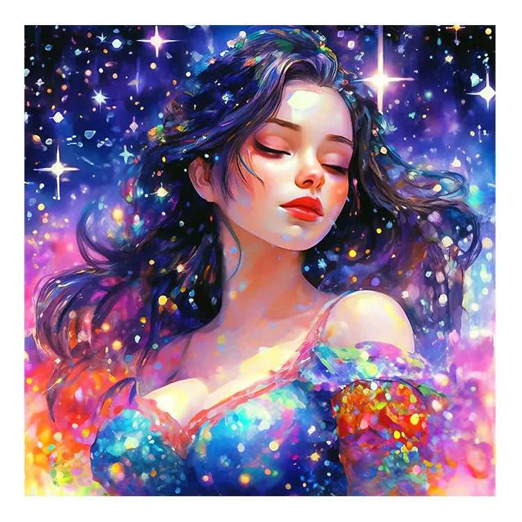 Ever Moment Poured Glue Diamond Art Painting Kits Beautiful Girl with Shiny Star Aesthetic Room Decor ASF2830