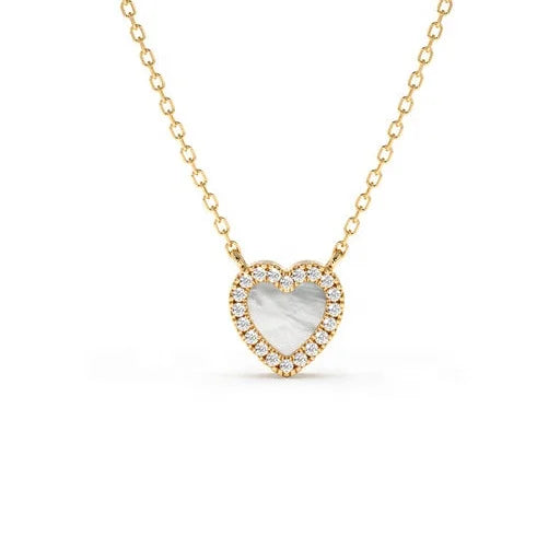 Milskye Charms for Jewelry 925 Sterling Silver Gold Plated Heart Mother of Pearl and Moissanite Necklace