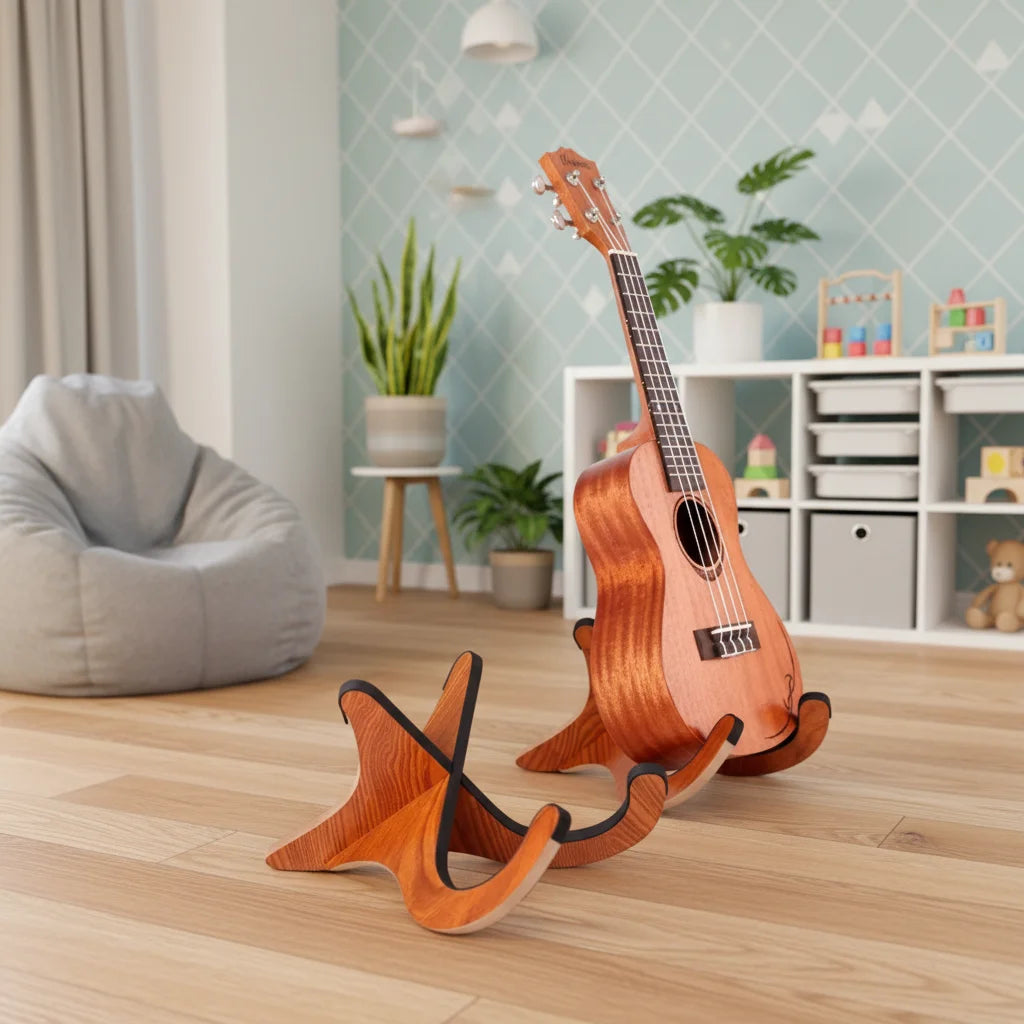 Mini Accessory Set for Ukulele Bass Durable Wood Stand Pick Holder Essential Guitar Picks Strings for Stringed Instruments