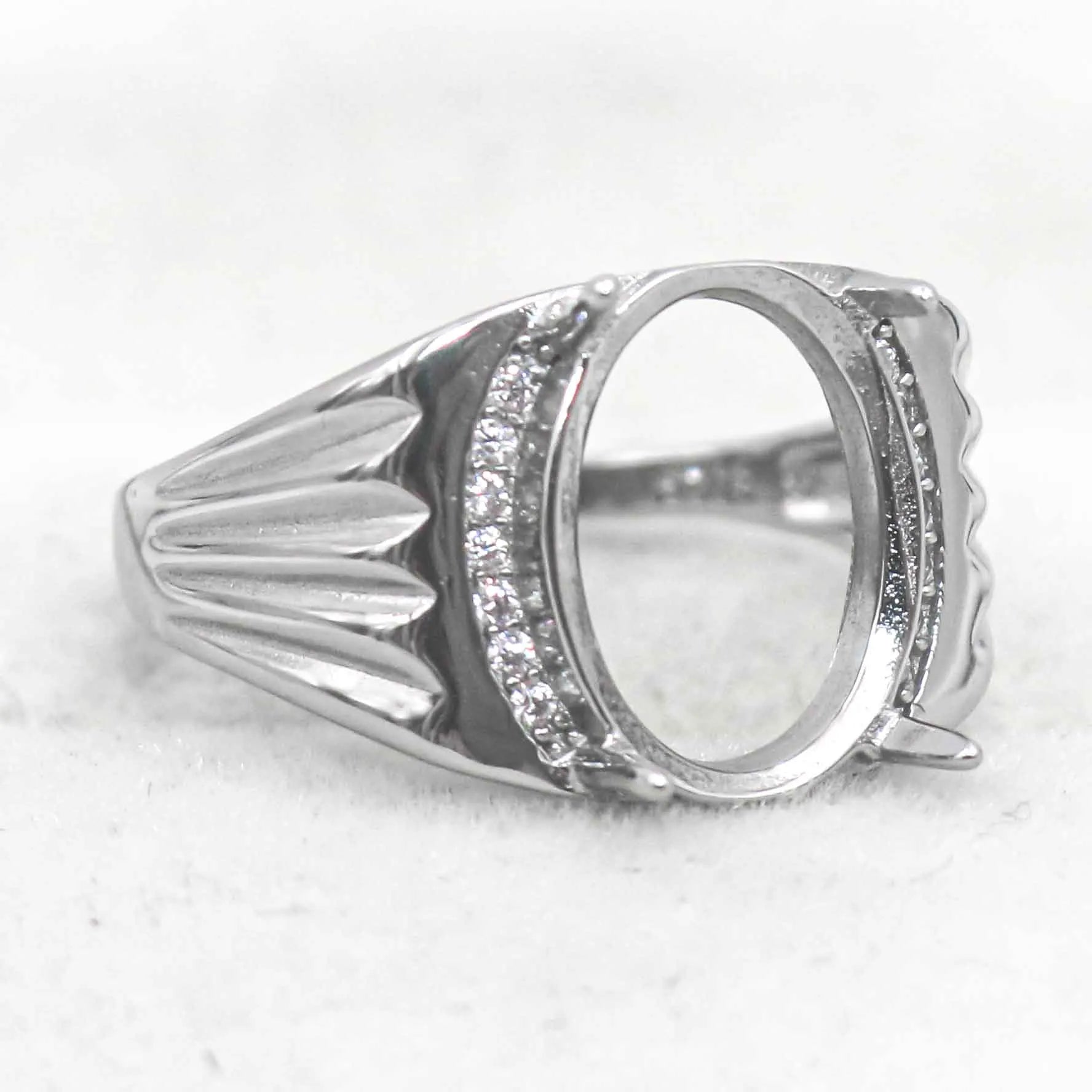 Sterling Silver 10*13mm Semi Mount Men's Ring Frame Empty Blank Claw Setting S925 Base Holder Without Center Stone for DIY Inlay