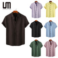 Clearance Sales Summer Men Casual Short Sleeve Loose Solid Color Turn Down Collar Vacation T Shirts