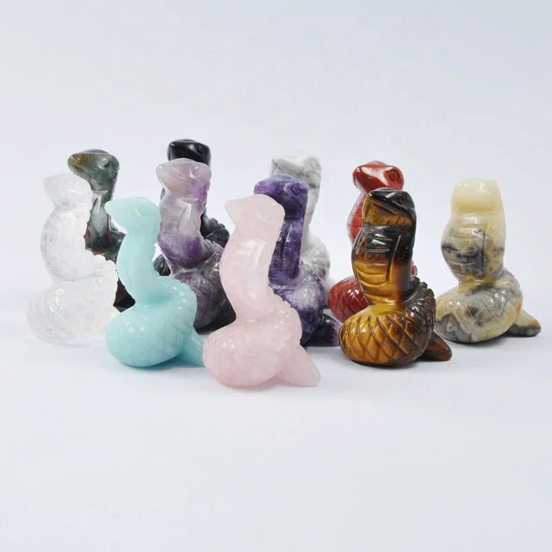 Wholesale Handicraft Carving Snake Ornaments Natural Amethyst Rose Quartz Amazonite Animal Crystal Crafts for Home Decoration