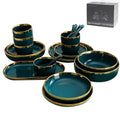 Wholesale Ceramic Tableware Set for 6 Peacock Green Gold Rim Used Bowl and Plate with Gift Box
