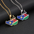 Enameled South Sudan Map Chain Necklaces Stainless Steel 18K Gold Plated Enamel South Sudan National Flag Map Pendant Necklace
