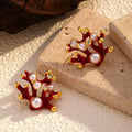 Personalized Ocean Style 18K Gold Plated Jewelry Coral Pearl Oil Drip Stainless Steel Stud Earring