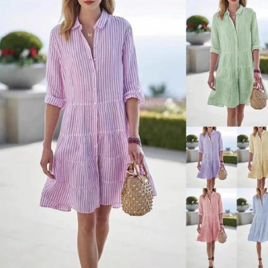 2025 New Arrivals Vintage Elegant Casual Dresses Summer Dress Women Print Shirt Dress