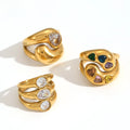 Women PVD Gold Plated Stainless Steel Chunky Cubic Zirconia Vintage Joint Ring for Women