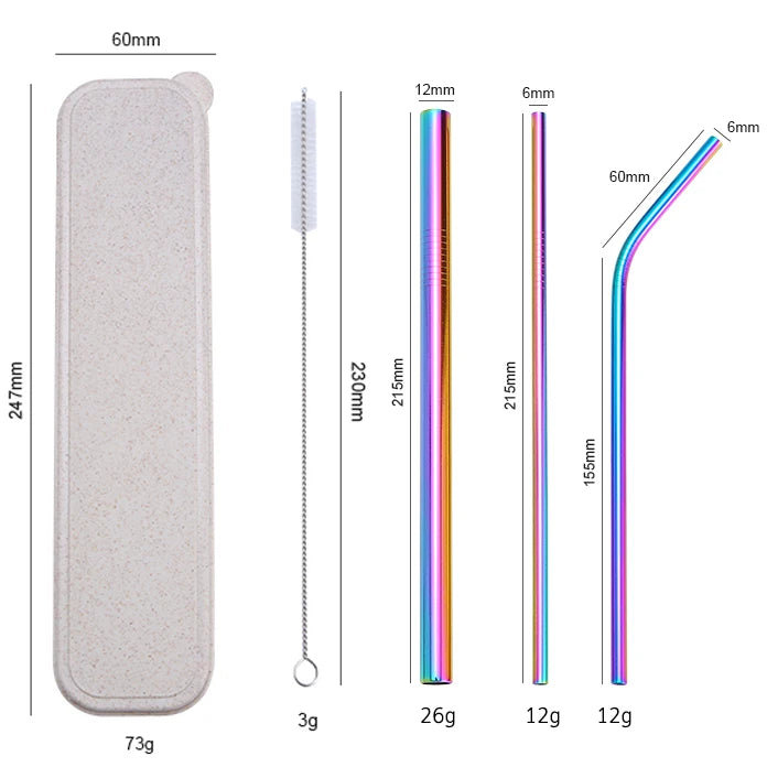 Factory Price Eco-Friendly 18/8 Stainless Steel Straw Set with Printed Case for Drinking