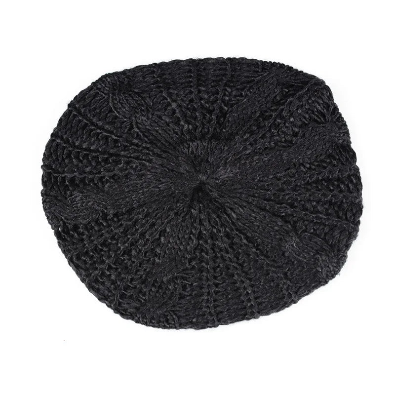Ladies Autumn/Winter Camouflage Bows Character Puff Printing Big Bud Twist Ball Knitted Hat for Travel