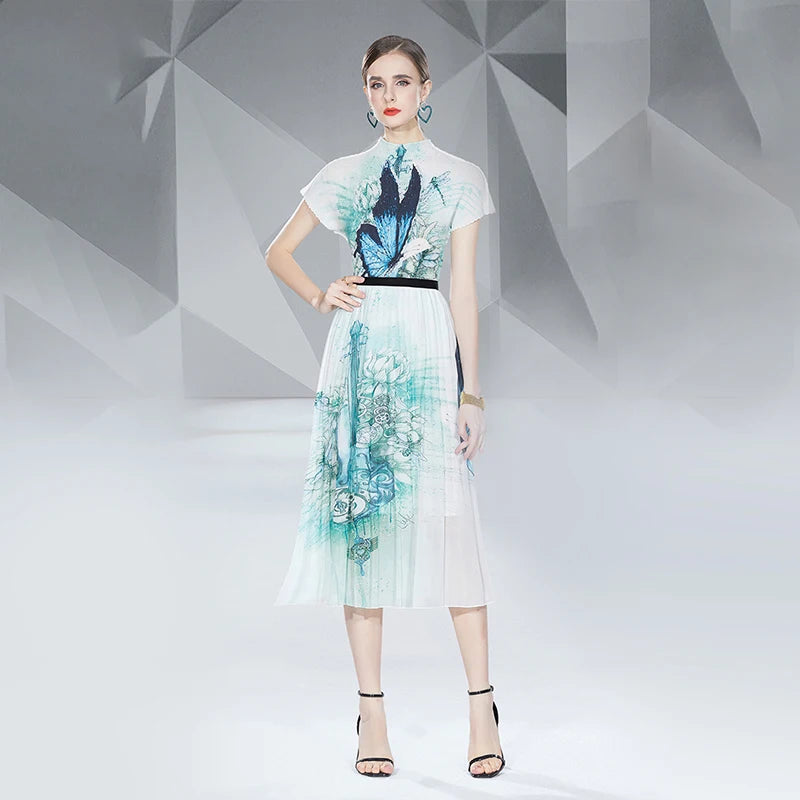 Manufacturer Wholesale High Quality Floral Printed Bohemian Chiffon Ruched Pleated Skirt Women Summer Natural Elastic Waist