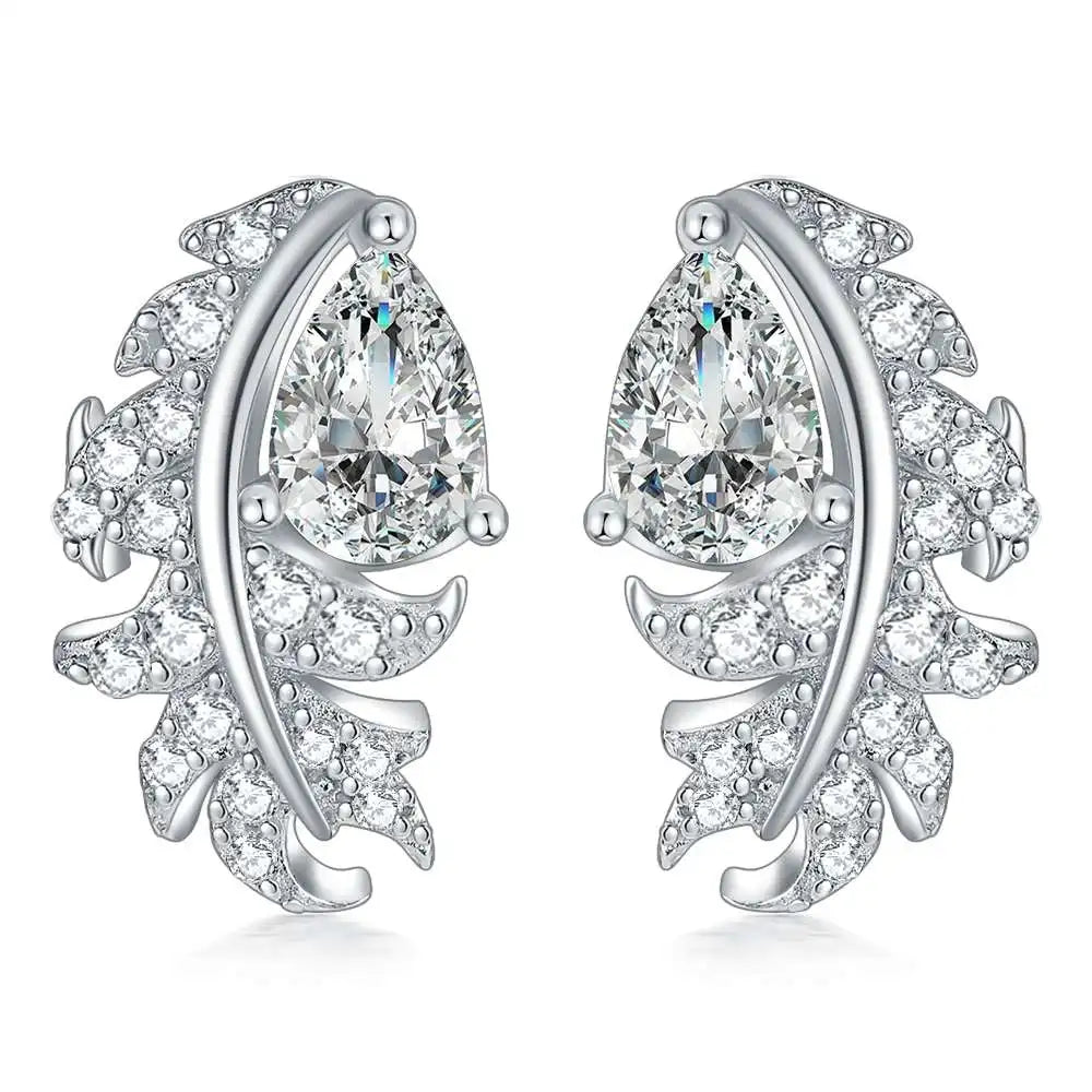 Luxury Cubic Zirconia Feather Earrings for Women High Quality Luxury Fashion Party Wedding Jewelry