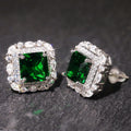 CAOSHI Vintage Style Square Design Green Crystal Cubic Zirconia Earrings for Fashion Party Silver Plated Stud Earrings for Women