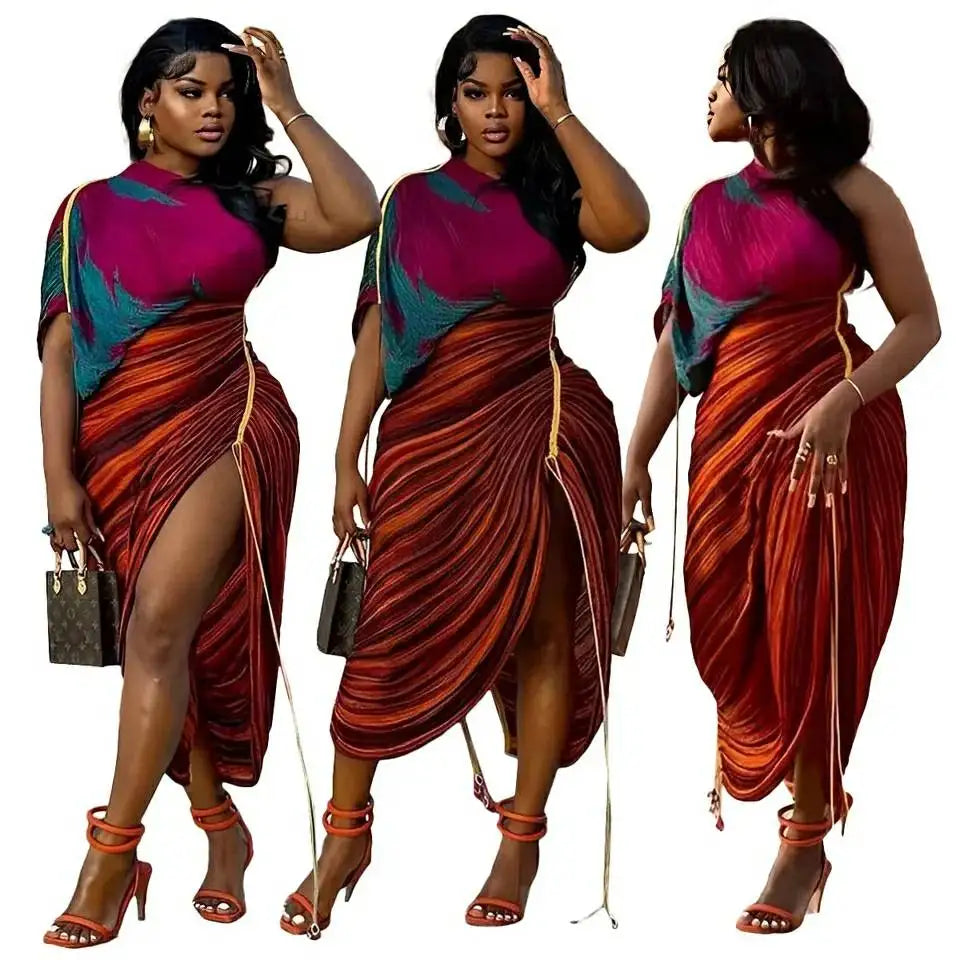 Women'S Positioning Printed Multi-Color Pleated Irregular Long Maxi Dress Sleeveless Elegant Women Dresses