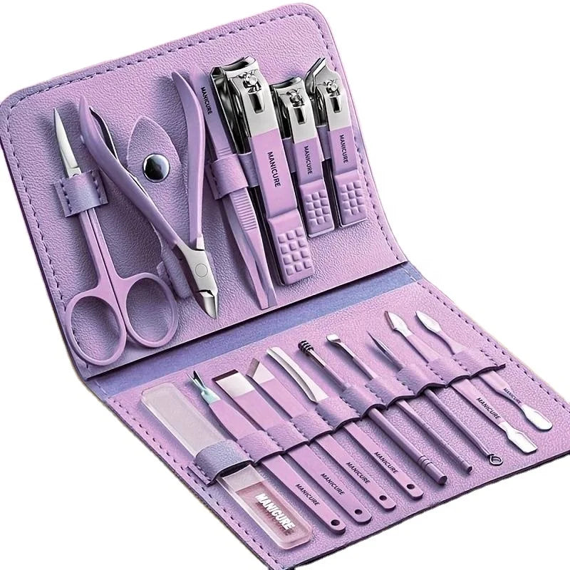 New 16 in 1 Professional Manicure Set Stainless Steel Nail Clippers Set Manicure Kit Scissors Makeup Tools