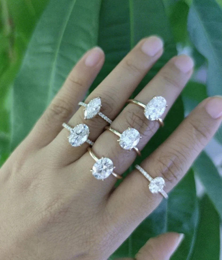 Starsgem Custom 10k 14k 18k Solid Yellow Gold  Lab Grown Diamond Hidden halo Oval Brilliant Cut Moissanite Ring