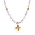 JINYOU 857 Elegant Imitate Pearl Bead Handmade Chain Stainless Steel Chic Golden Pendant Fashion Necklace Collar Jewelry Women