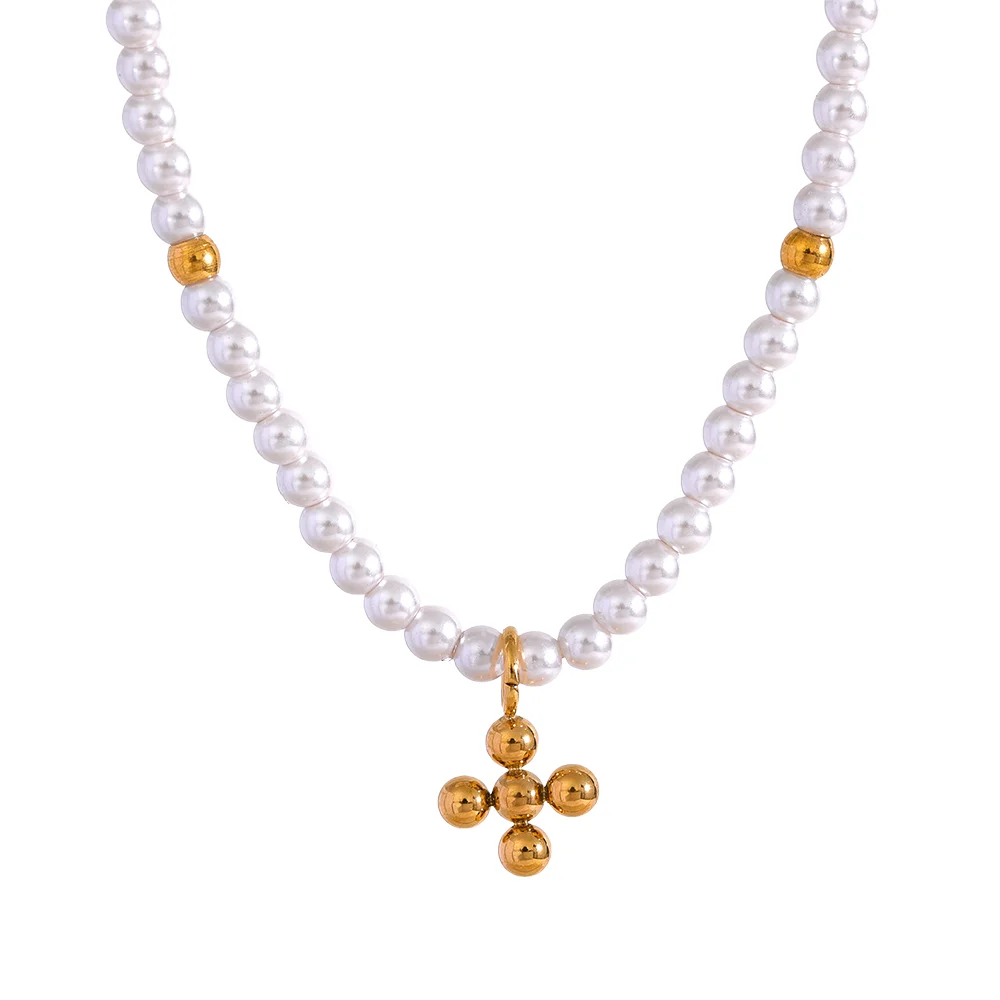 JINYOU 857 Elegant Imitate Pearl Bead Handmade Chain Stainless Steel Chic Golden Pendant Fashion Necklace Collar Jewelry Women
