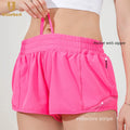 Women's Quick-dry Reflective Stripe Drawstring Sports Shorts Zipper Pocket Gym Fitness Yoga Shorts