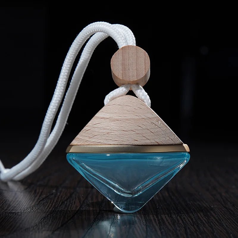 Wholesale 10ml Square Glass air Freshener Difuser Empty clear Car Hanging Perfume Bottle With Wood Cap