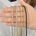 Trendy Thin Twist Chain Necklace Cuban Curb Chain 18K Gold Plated Stainless Steel 3mm Rope Chain Necklace Jewelry Tarnish Free