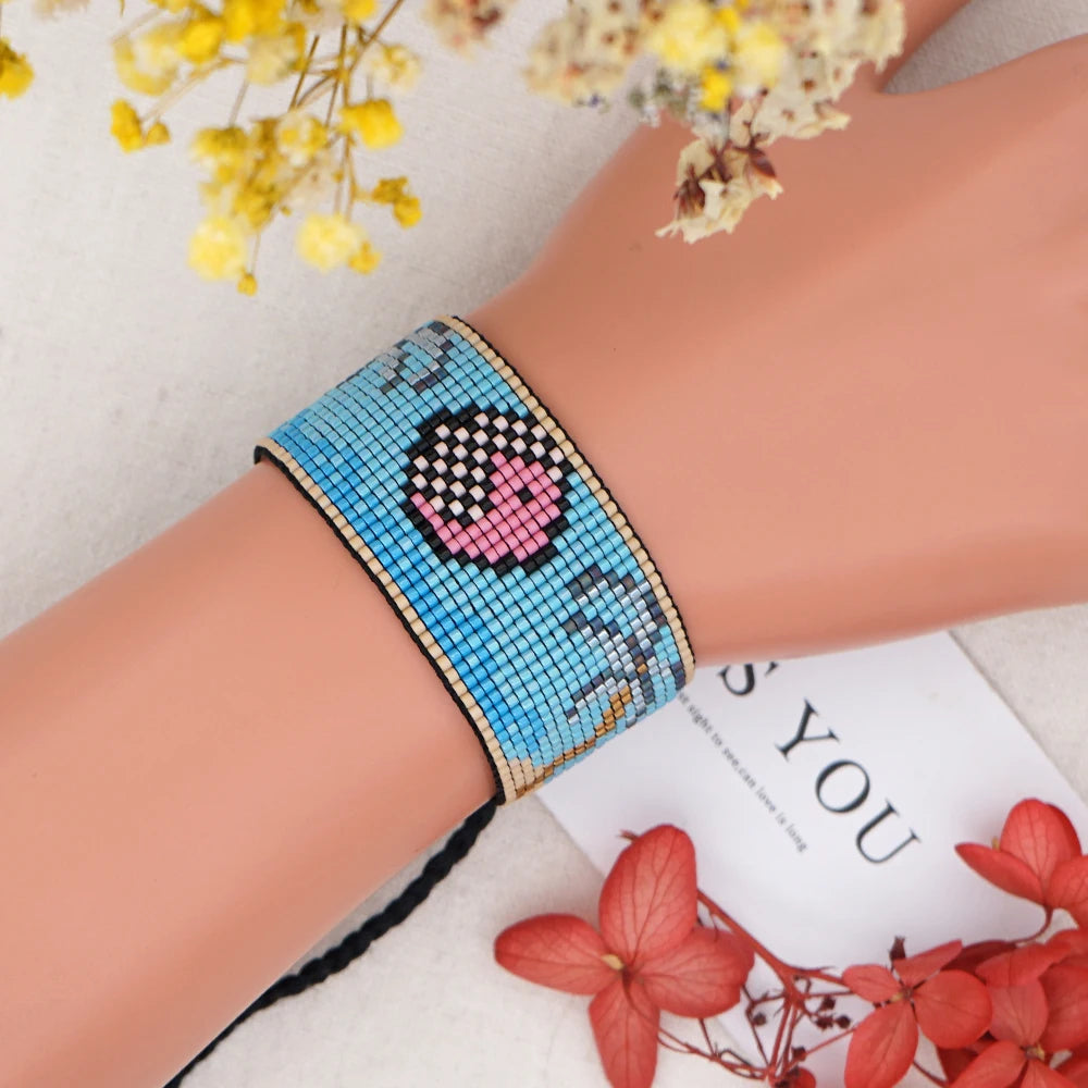 Go2boho Beaded Friendship Bracelet Handmade Palm Tree Beach Jewelry Woven Wide Cuff for Women Summer Holiday Gifts