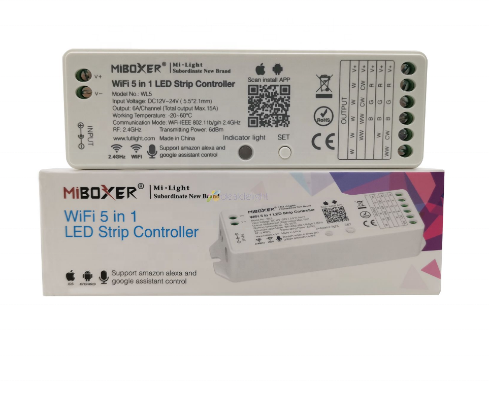 WiFi 5 in 1 LED Strip Controller RGBW RGB CCT LIGHT ALEXA VOICE PHONE APP CONTROL