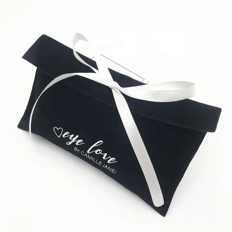 Custom logo Printed Small Envelope Flap Suede Jewelry Bag Velvet Pouches With Bow-knot